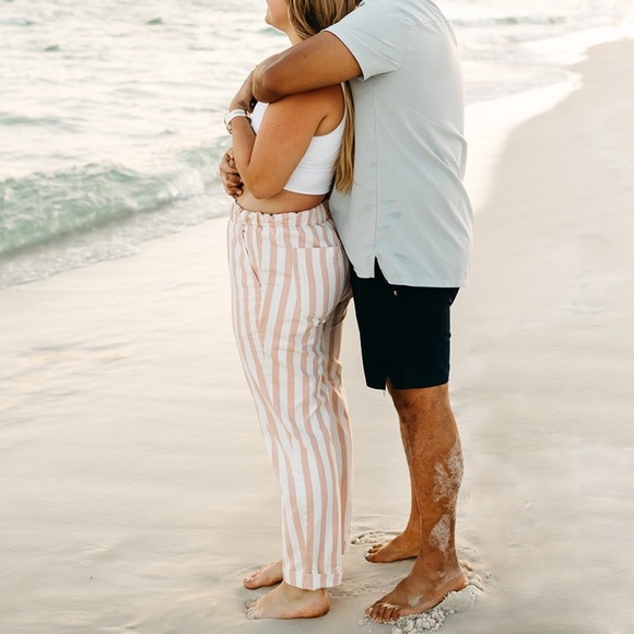 Forever 21 Women's Pink Stripped Straight Leg High Rise Pants Size Medium - Picture 2 of 14